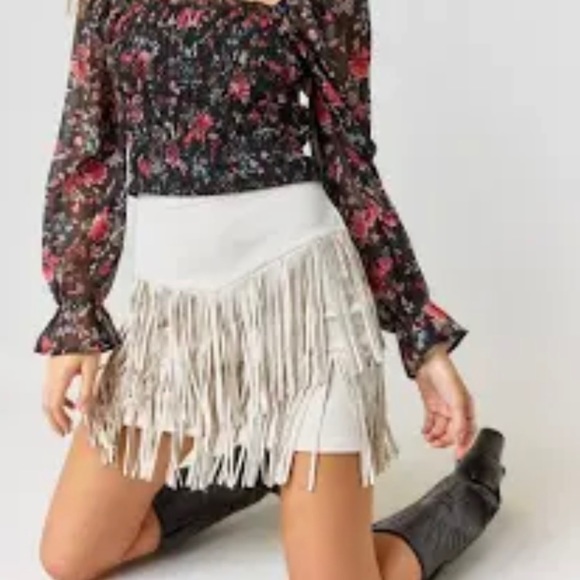 Alya Dresses & Skirts - ALYA Sand Faux Suede Coastal Cowgirl Fringe Mini Skirt